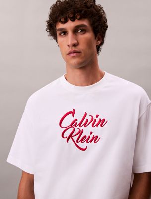 t-shirt relaxed avec logo graphique script brilliant white pour hommes 