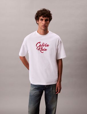 t-shirt relaxed avec logo graphique script brilliant white pour hommes 