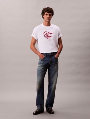 white lässiges t-shirt mit schriftzug-logo-grafik für herren - 