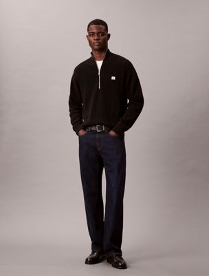 black cotton waffle quarter zip jumper for men calvin klein jeans
