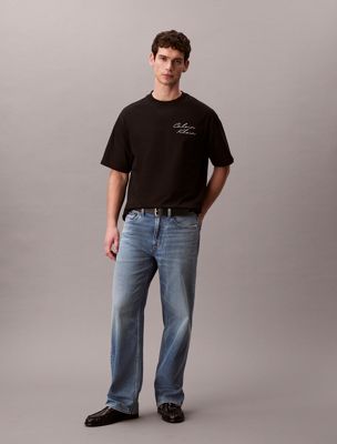 black luźna koszulka z logo script dla mężczyźni - 