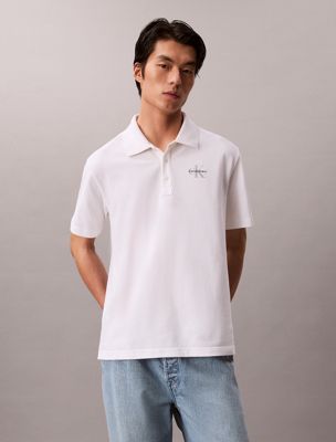 white cotton piqué monogram polo shirt for men calvin klein jeans