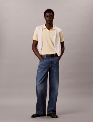 polo en piqué de coton avec col ouvert yellow pour hommes calvin klein jeans