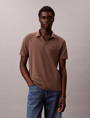 brown poloshirt aus piqué mit offenem kragen für herren - calvin klein jeans