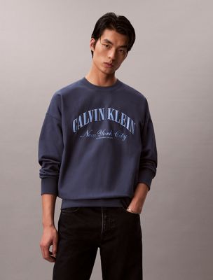 blue lässiges logo-sweatshirt aus frottee mit grafik für herren - calvin klein jeans