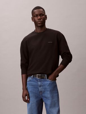 black badge-sweatshirt aus baumwoll-frottee für herren - calvin klein jeans