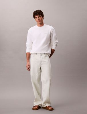 white cotton terry badge sweatshirt for men calvin klein jeans
