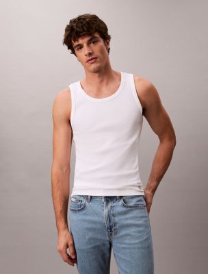 white ribbed tank top for men 
