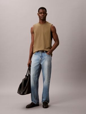 brown cotton muscle tank top for men calvin klein jeans