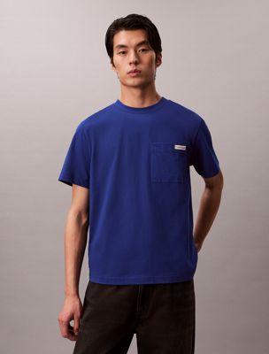 blue chest pocket badge t-shirt for men calvin klein jeans