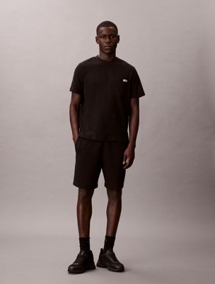 black cotton terry badge jogger shorts for men calvin klein jeans