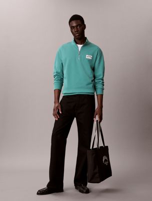green sweatshirt aus baumwollfrottee mit viertelreißverschluss für herren - calvin klein jeans