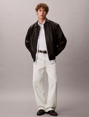 black faux leather bomber jacket for men calvin klein jeans