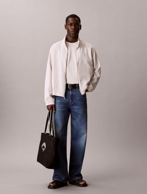 white relaxed linen cotton jacket for men calvin klein jeans