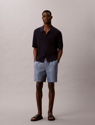 blue cotton chambray drawstring shorts for men calvin klein jeans