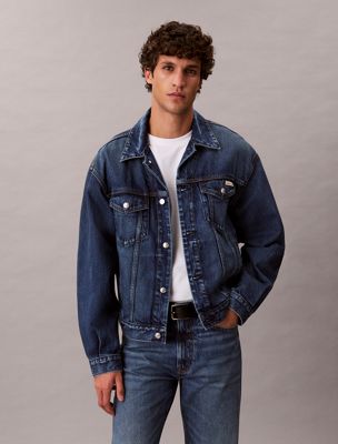 blue 90s denim trucker jacket for men calvin klein jeans