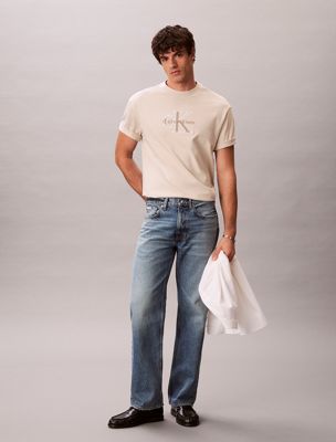 grey relaxed logo appliqué t-shirt for men calvin klein jeans