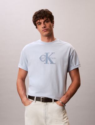 blue relaxed logo appliqué t-shirt for men calvin klein jeans