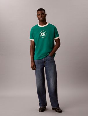 t-shirt con logo grafico ringer green da uomini calvin klein jeans
