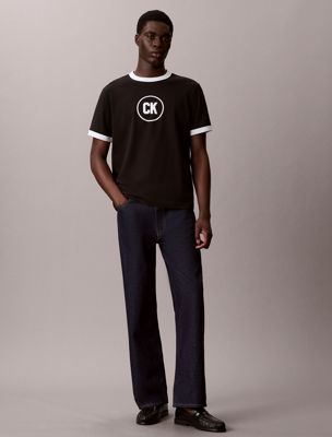 blue graphic logo ringer t-shirt for men calvin klein jeans