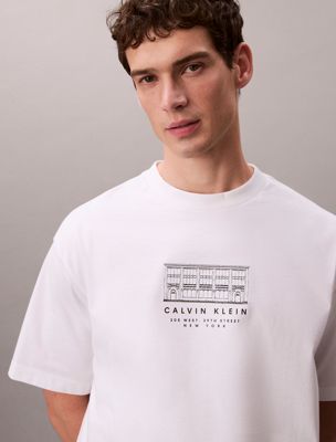 white swobodny t-shirt z grafiką dla mężczyźni - calvin klein jeans
