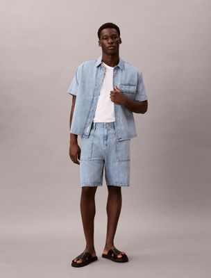 short en jean de mélange de lin et coton blue pour hommes 