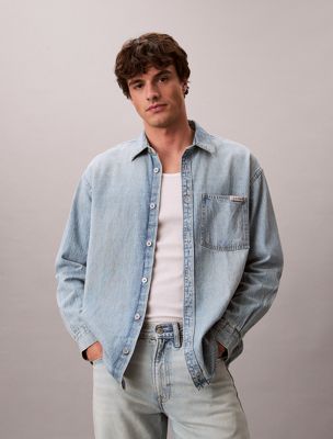 blue relaxed denim shirt for men calvin klein jeans