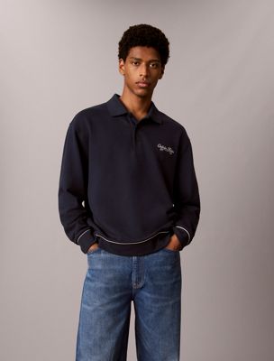 felpa polo ricamata con logo blue da uomini calvin klein jeans