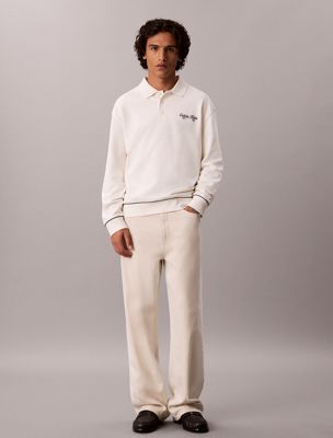 felpa polo ricamata con logo white da uomini calvin klein jeans