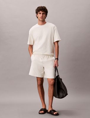 white emblem logo towelling t-shirt for men calvin klein jeans