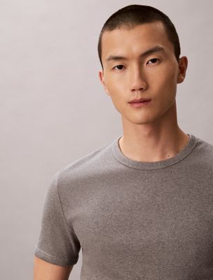 t-shirt slim a costine con stemma grey da uomini calvin klein jeans