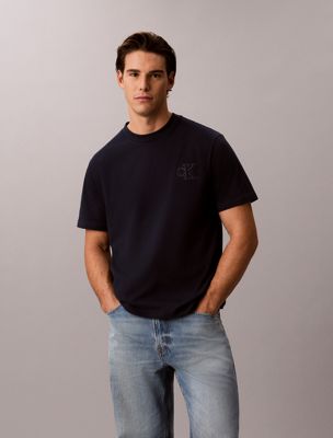 t-shirt relaxed avec logo en relief blue pour hommes calvin klein jeans