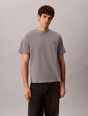 t-shirt relaxed avec logo en relief grey pour hommes calvin klein jeans