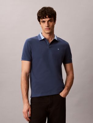polo in piqué con colletto a contrasto blue da uomini calvin klein jeans