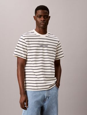 t-shirt a righe con logo vestibilità rilassata white da uomini calvin klein jeans