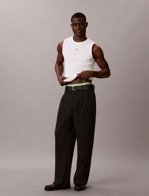 débardeur slim côtelé avec insigne white pour hommes calvin klein jeans