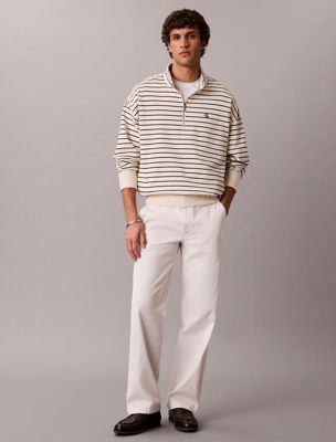 white lässiges, gestreiftes sweatshirt mit viertelreißverschluss für herren - 