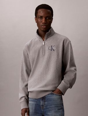 grey sweatshirt mit reißverschluss aus hochwertigem frottee für herren - 