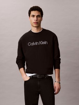 black besticktes sweatshirt aus baumwoll-frottee für herren - calvin klein