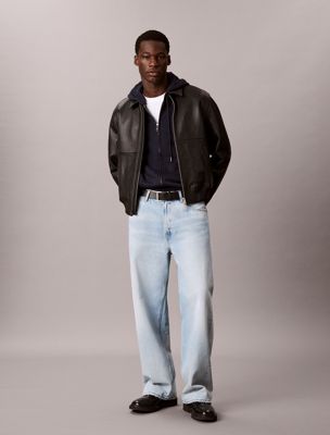 blue cotton terry monogram zip hoodie for men calvin klein jeans