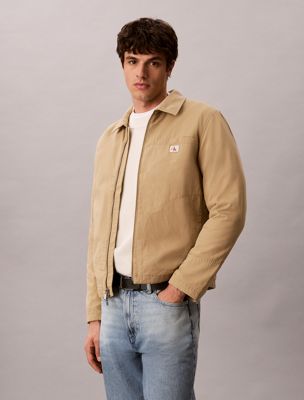 brown lekko ocieplana bawełniana kurtka na zamek dla mężczyźni - calvin klein jeans