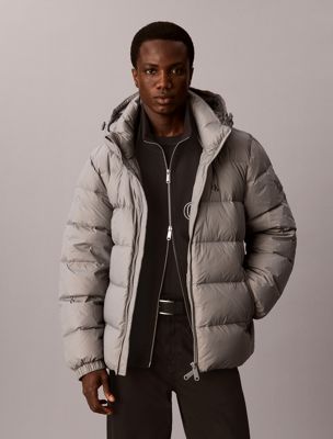 grey relaxed nylon puffer jacket for men calvin klein jeans