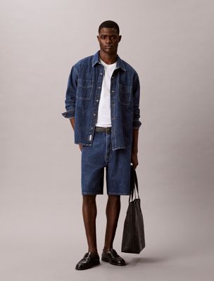 blue 90s logo denim shorts for men calvin klein jeans