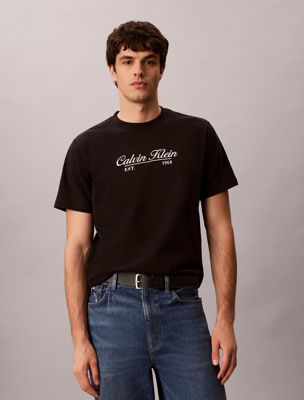 black embroidered logo t-shirt for men calvin klein jeans