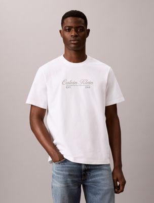 white embroidered logo t-shirt for men calvin klein jeans