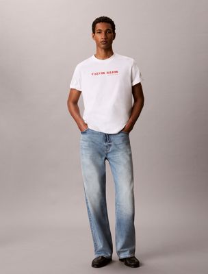 white relaxed logo t-shirt for men calvin klein jeans