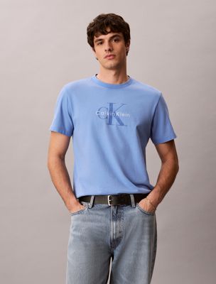 t-shirt en coton délavé avec monogramme blue pour hommes calvin klein jeans