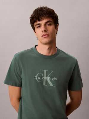 mallard green washed cotton monogram t-shirt for men calvin klein jeans