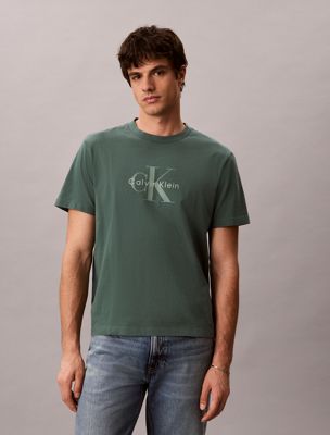 green washed cotton monogram t-shirt for men calvin klein jeans