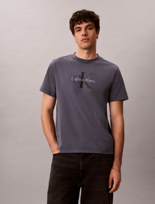 blue washed cotton monogram t-shirt for men calvin klein jeans